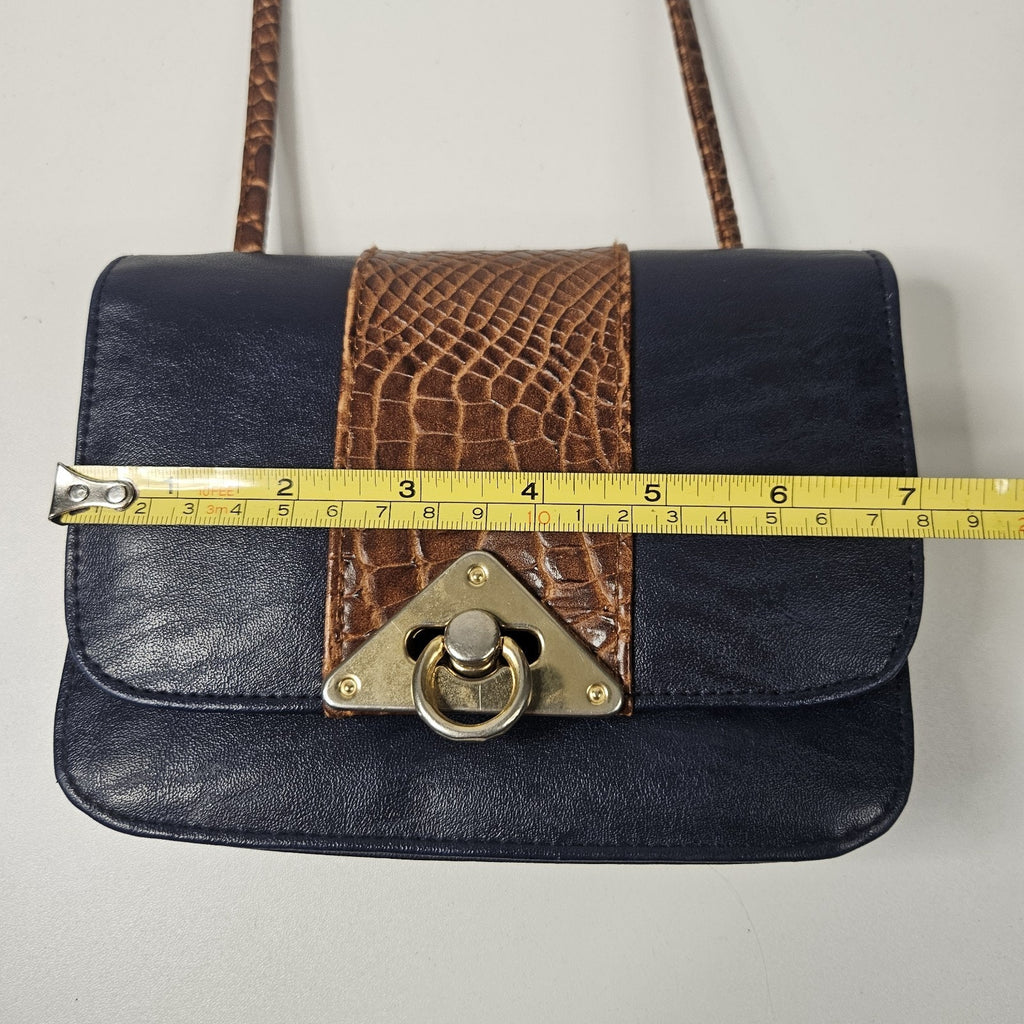 L'egent Navy Brown Faux Leather Purse Buckle Mini Shoulder Bag 90s Vintage