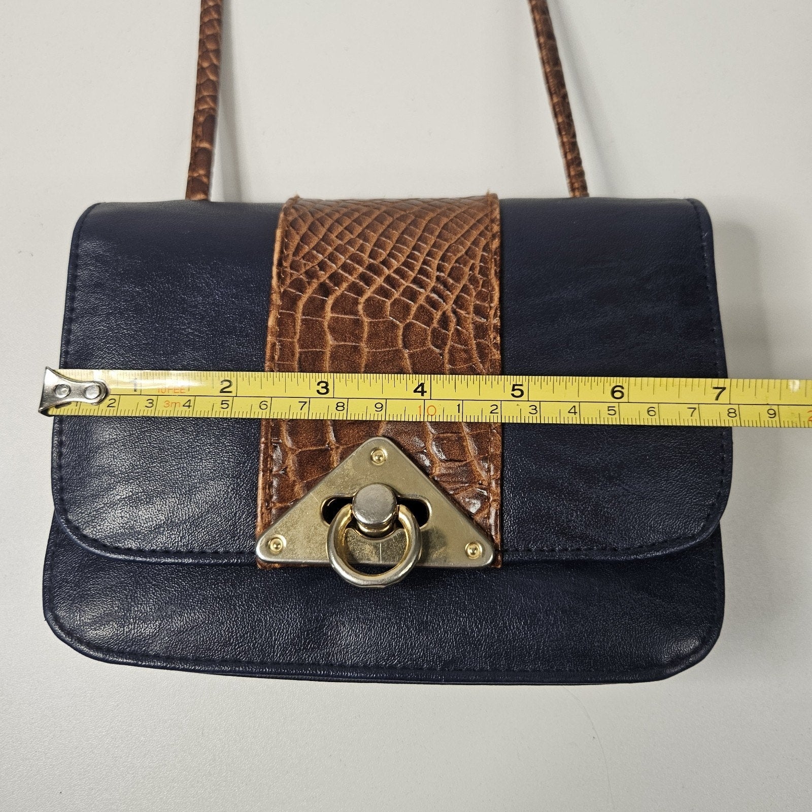 L'egent Navy Brown Faux Leather Purse Buckle Mini Shoulder Bag 90s Vintage