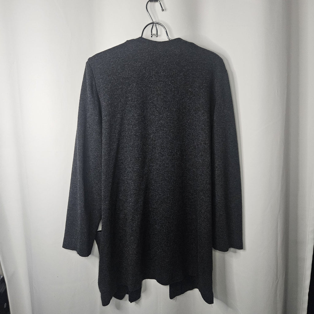 Vtg 80s J.B Wright Womens Open Front Textured Knit Cardigan 12 Lg Charcoal Gray