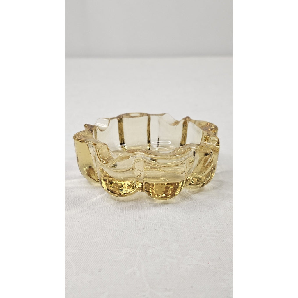 Vintage Fostoria Spool Glass Ashtray Yellow Daisy Flower 3.25" Inch Small