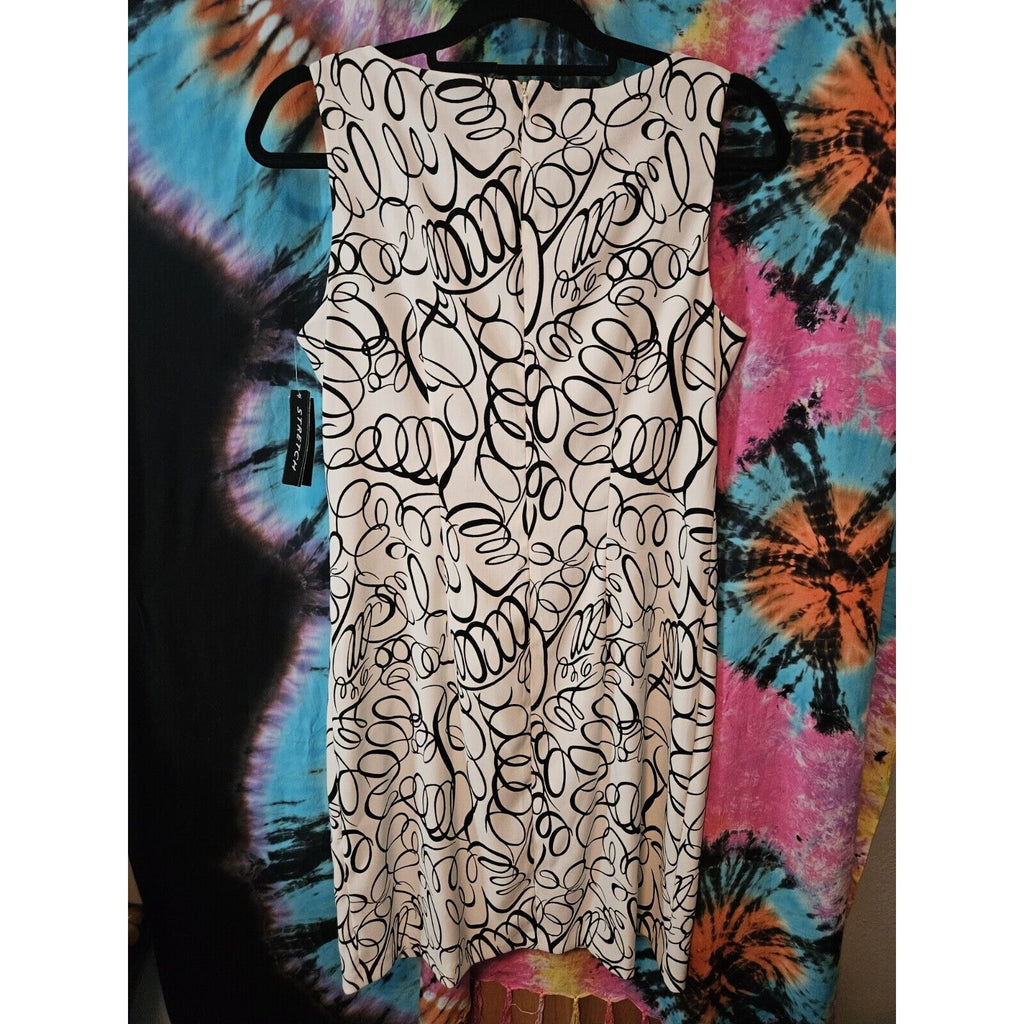 NWT AB Studio Womens White with Black Swirl Sleeveless Sheath Dress Size 10