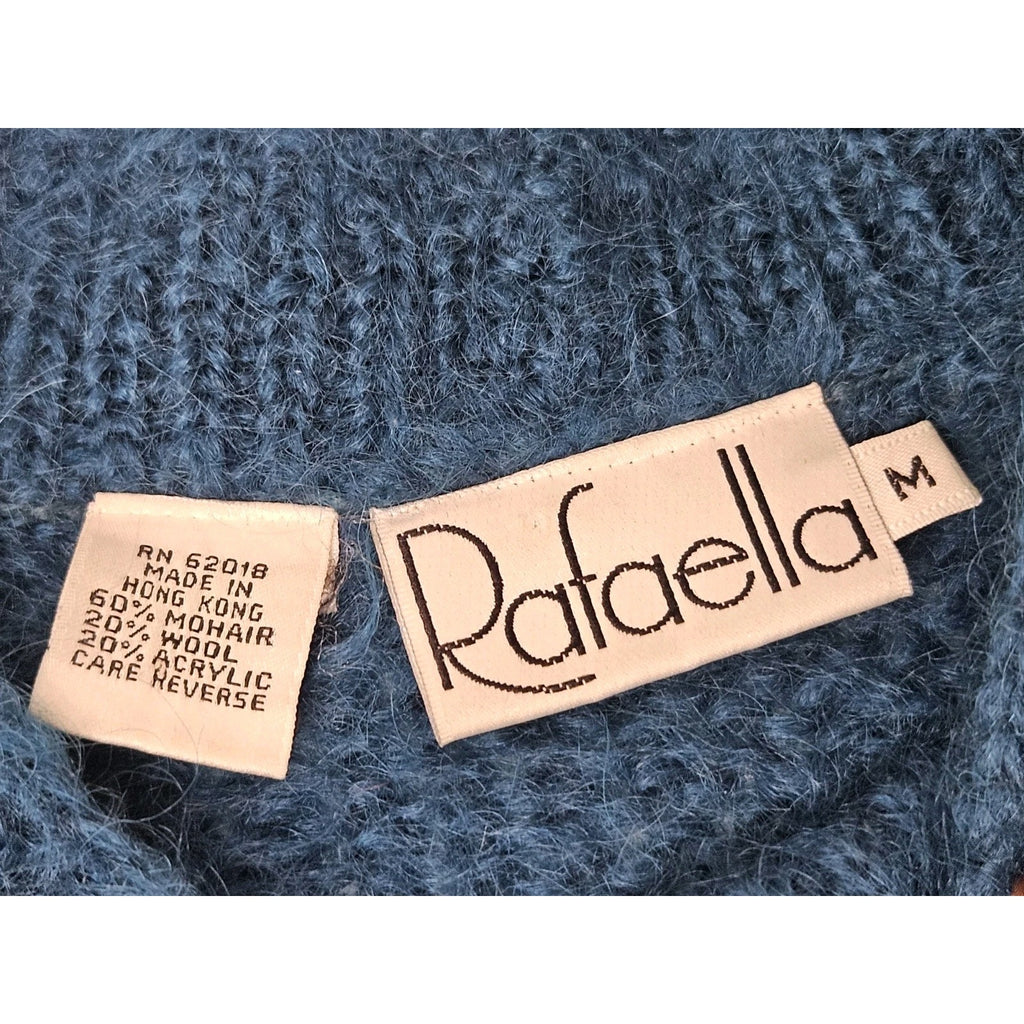 Vintage 80s Mohair Wool Blend Pullover Knit Sweater Blue Mod Retro Medium