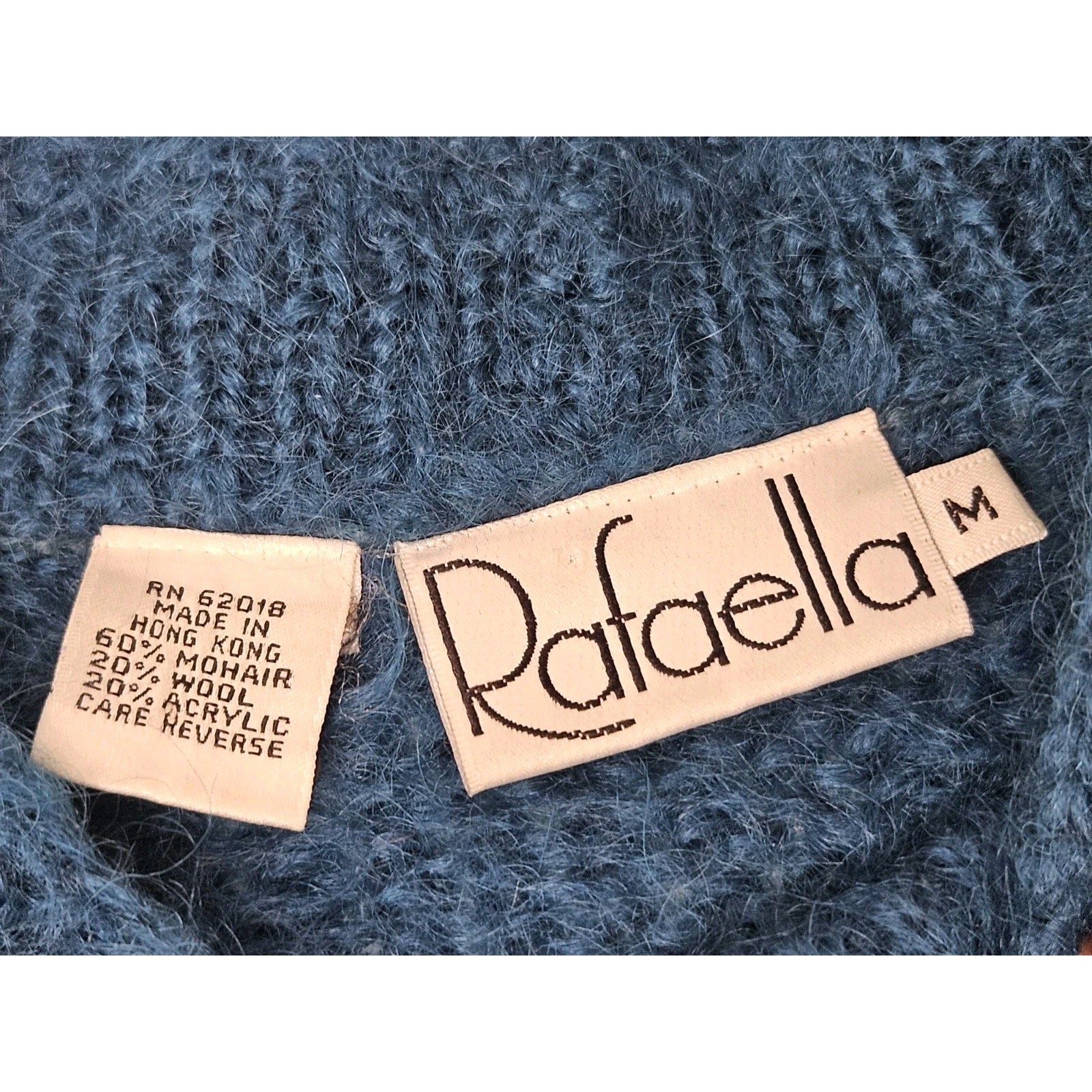 Vintage 80s Mohair Wool Blend Pullover Knit Sweater Blue Mod Retro Medium
