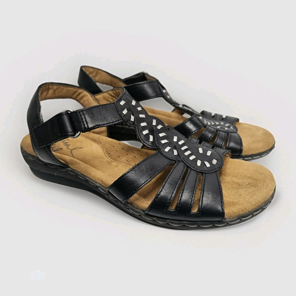 Natural Soul Barroll Black Leather Ankle Strap Sandals US 7.5 M Boho Comfort