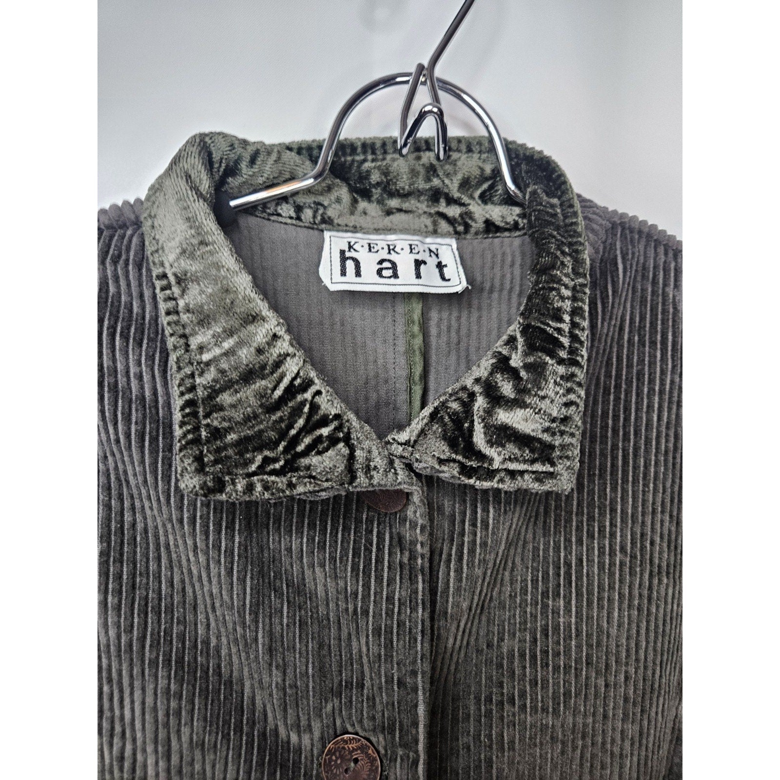 Keren Hart Peplum Corduroy Jacket Womens Small Cotton Vintage Green Mac Coat