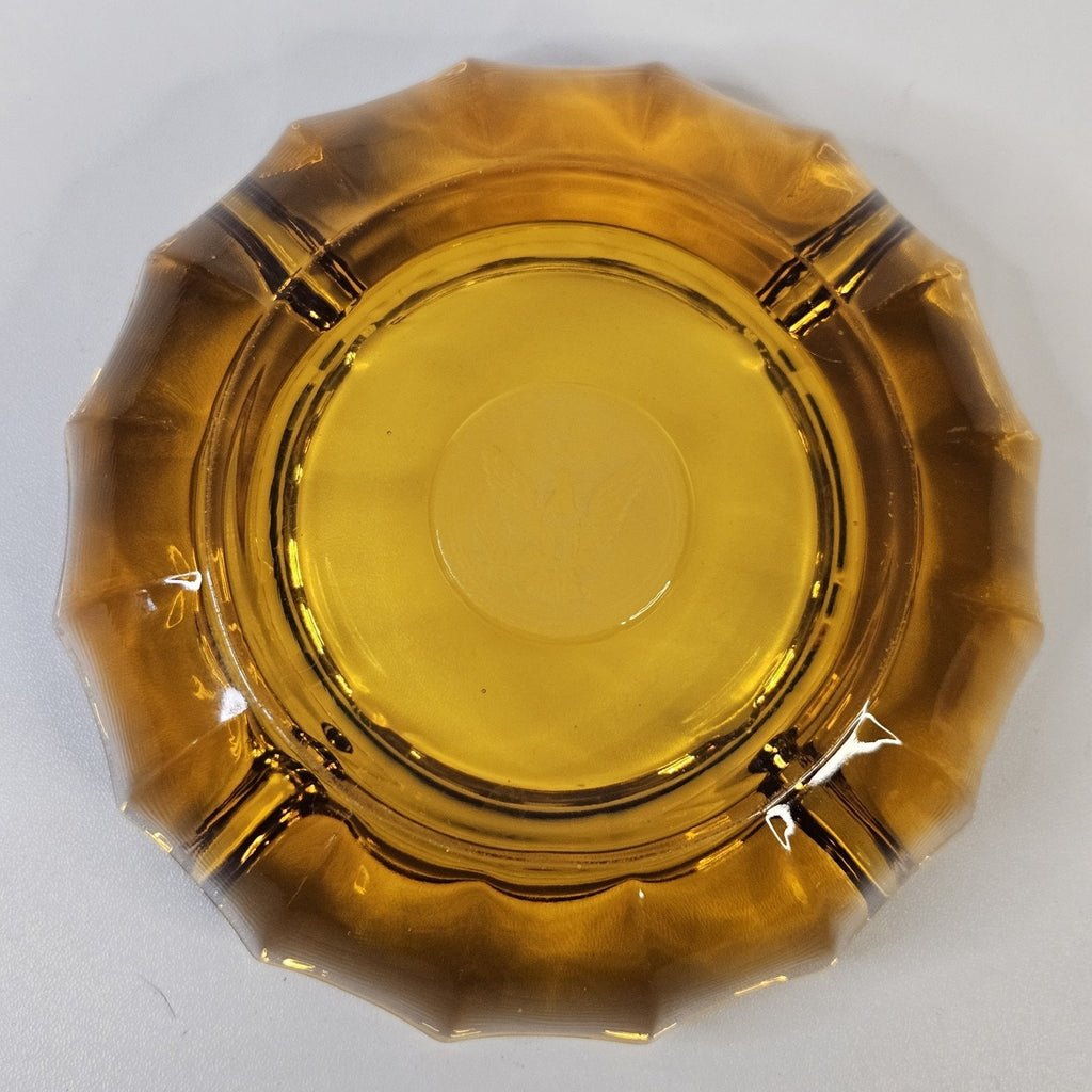 Vintage Fostoria Heavy Amber Glass 1887 Eagle Coin Cigarette Ashtray 5"