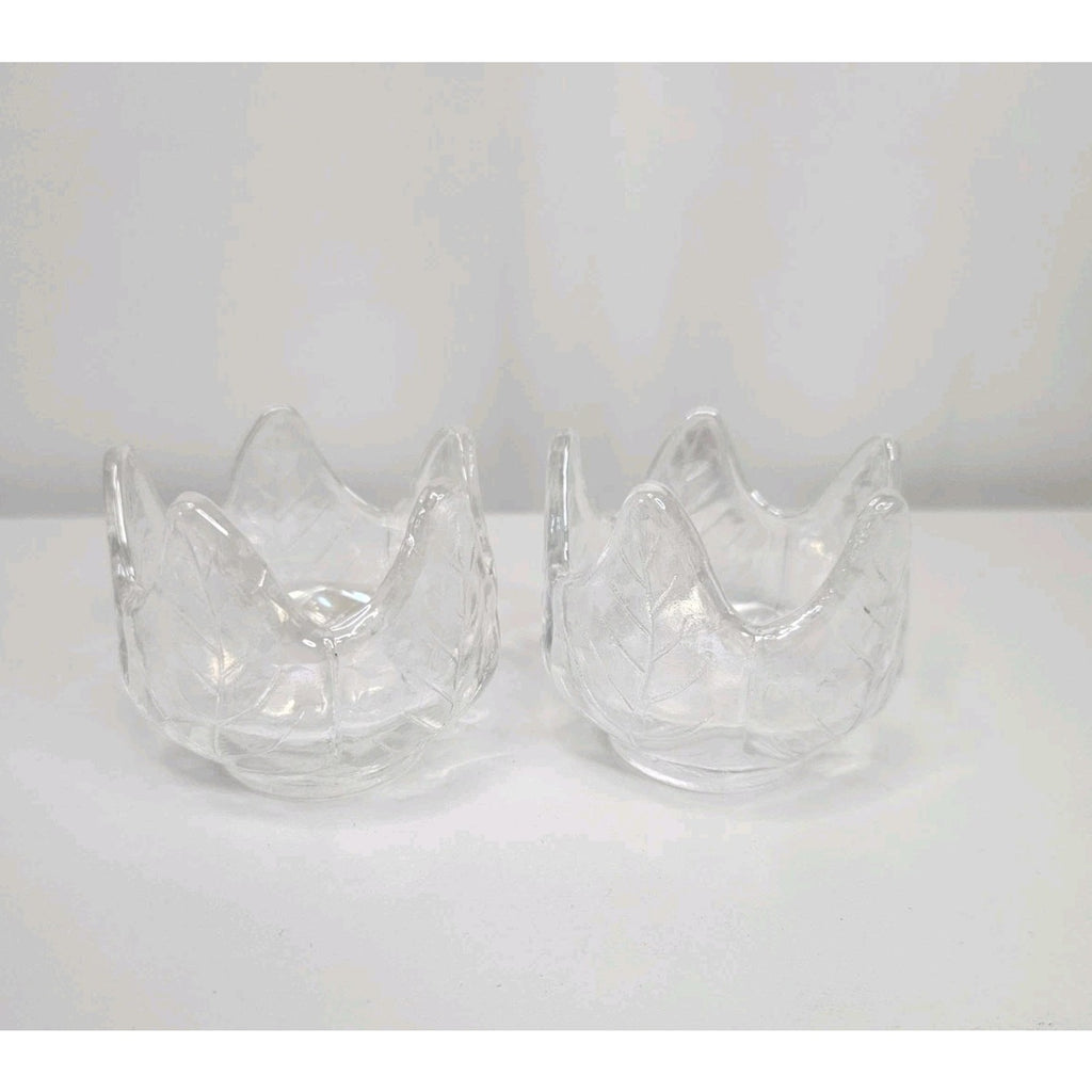 Iridescent Glass Tulip Votives Gorgeous White Vintage Candle Holders Pair 2"x2"