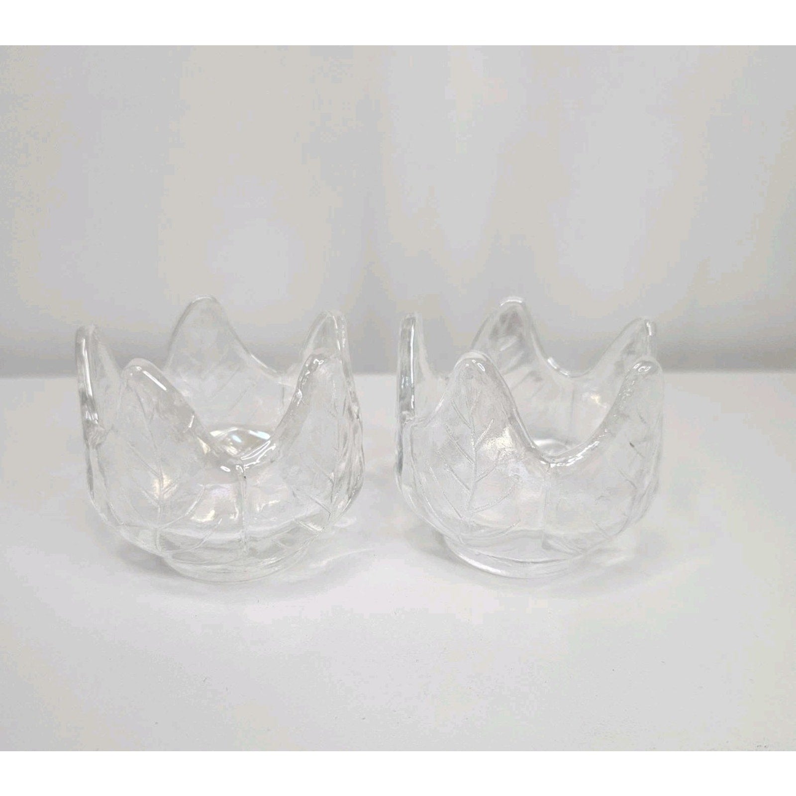 Iridescent Glass Tulip Votives Gorgeous White Vintage Candle Holders Pair 2"x2"