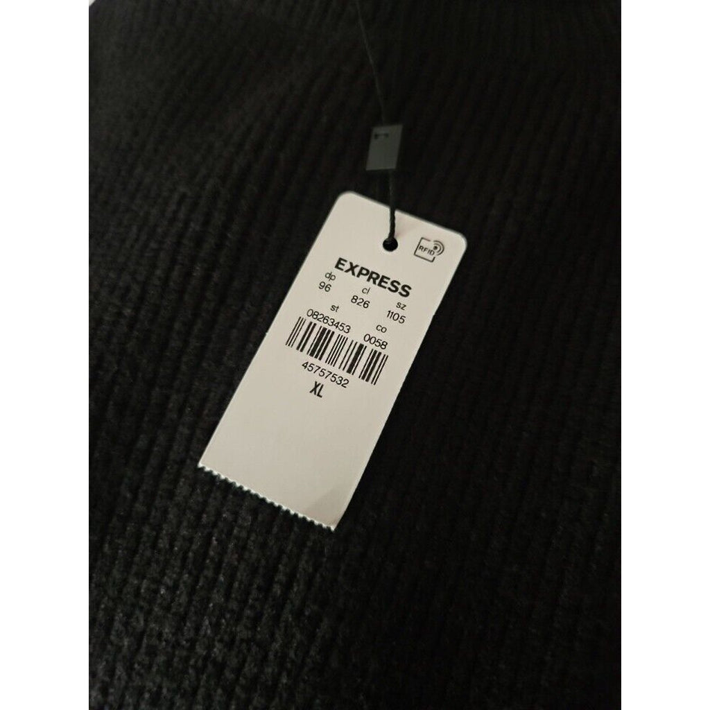 NWT Express Black Sweater With Faux Leather Accents Men's XL Crew Neck Pullover