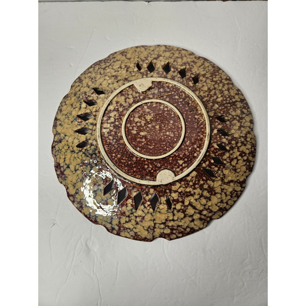 Art Pottery Glazed Vintage Ornate Plate 11.5 3729 Brown Tan