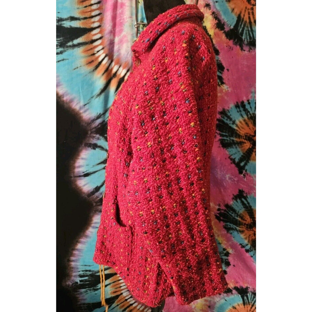 Bolivian Imports By Lucy Red Wool & Cotton Blend Knit Jacket Women's Medium