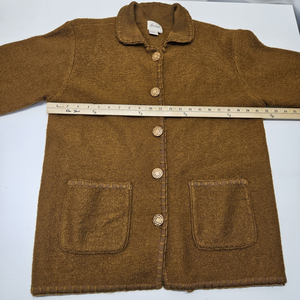 Vtg Ann Wi 100% Wool Button Up Collared Cardigan Midi Sweater Med Boho Cottage