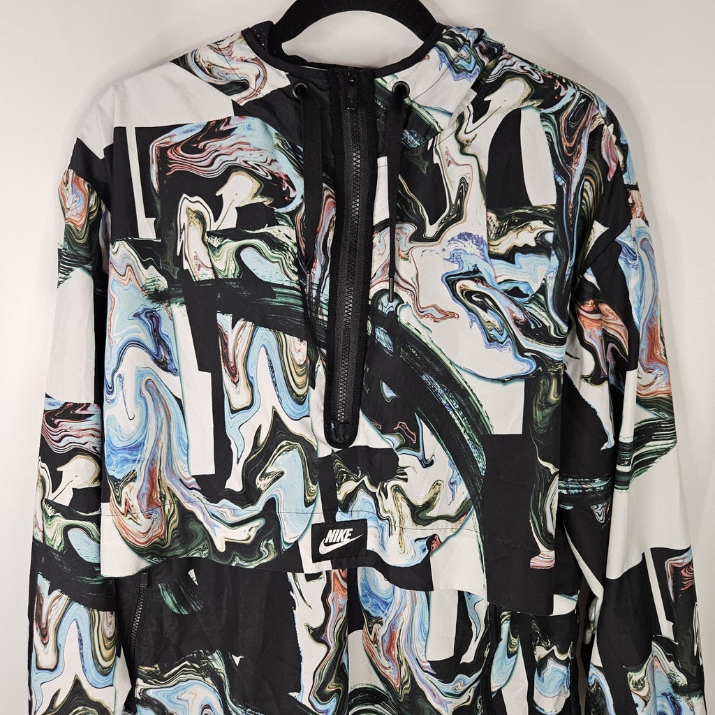 Nike Windbreaker Jacket Marbled Multicolor Mesh Trimmed Hooded Pullover EUC XL