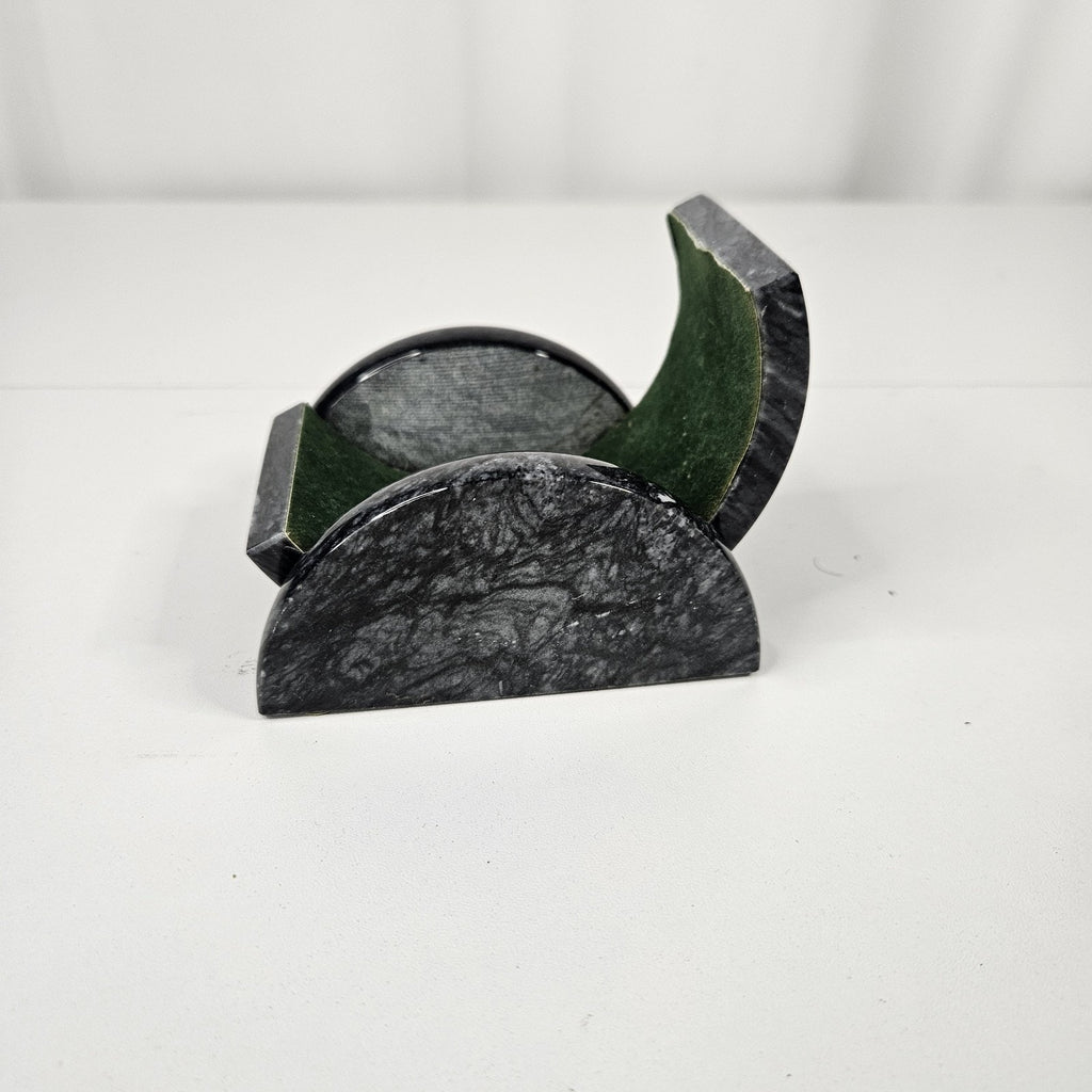 Business Card Holder for Desk Gray Cut & Polished Marble Stone