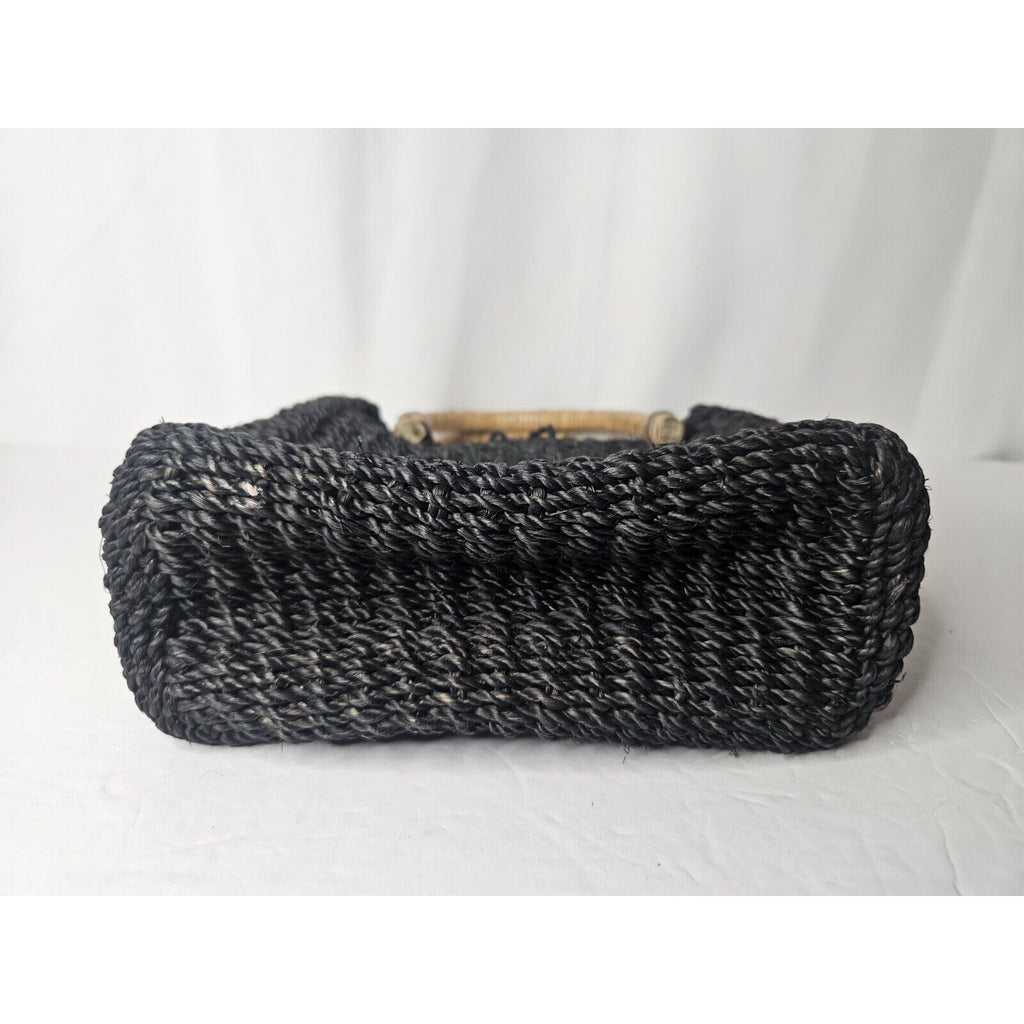 Vintage Croft And Barrow Straw Handbag Black Wood Handles