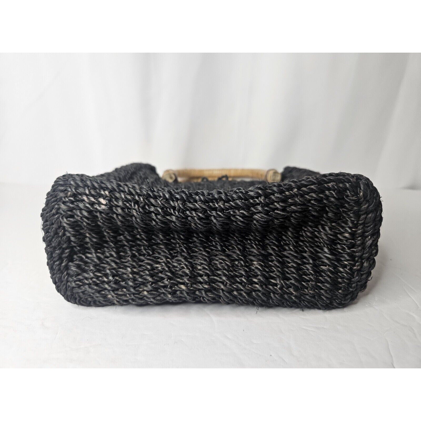 Vintage Croft And Barrow Straw Handbag Black Wood Handles