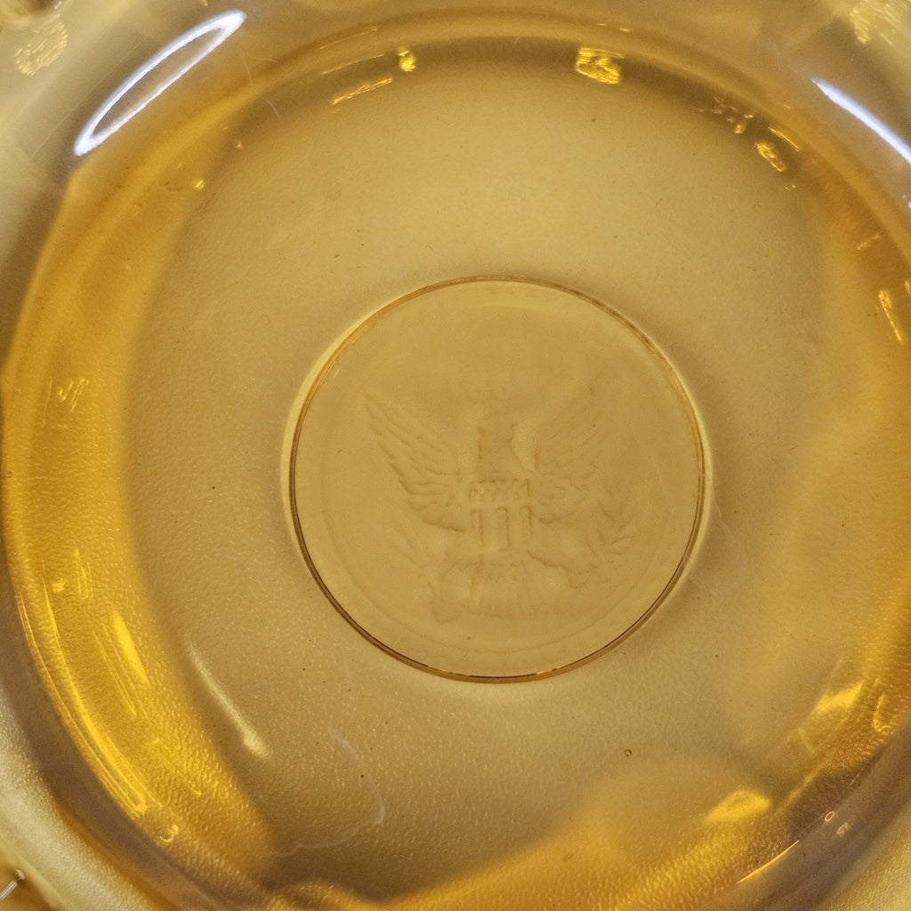 Vintage Fostoria Heavy Amber Glass 1887 Eagle Coin Cigarette Ashtray 5"