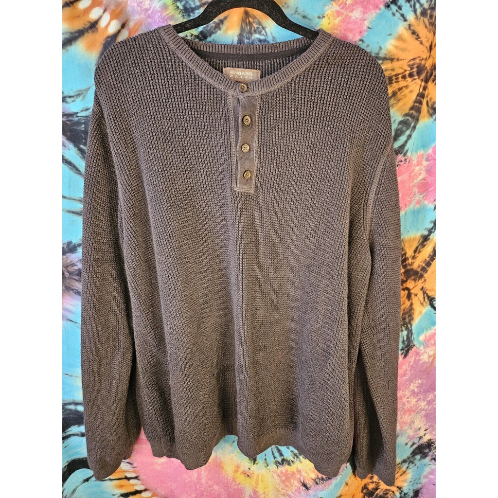 GH Bass & Co Knit Sweater Mens XL Dark Gray 100% Cotton 1/4 Button Shirt
