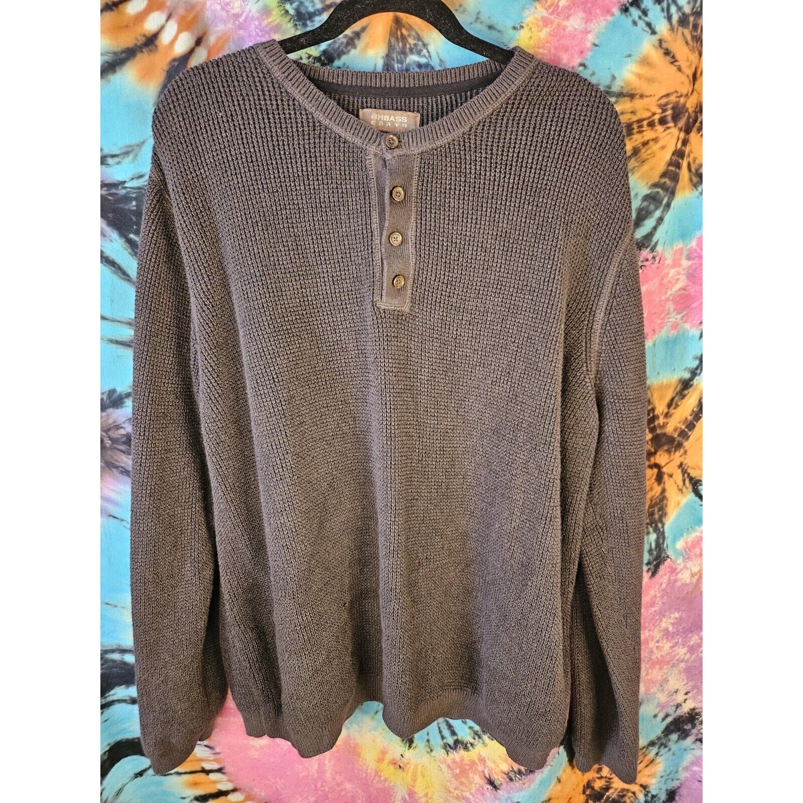 GH Bass & Co Knit Sweater Mens XL Dark Gray 100% Cotton 1/4 Button Shirt