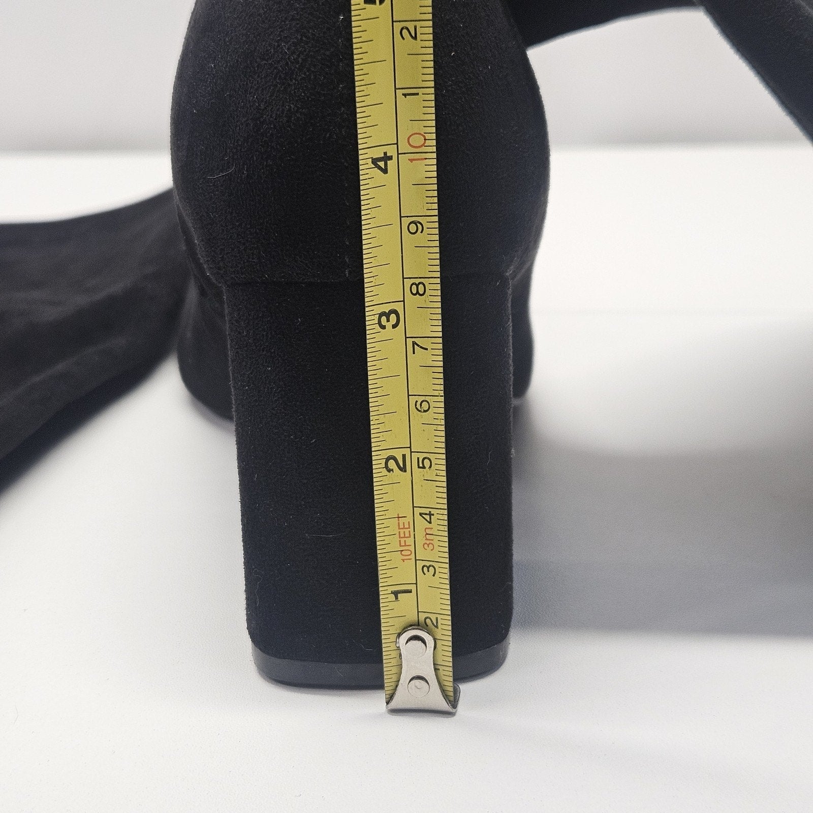 JUSTFAB Over The Knee Heeled Boots DAUPHINE Black Sz 9.5 Stretch 3" Heel Glam