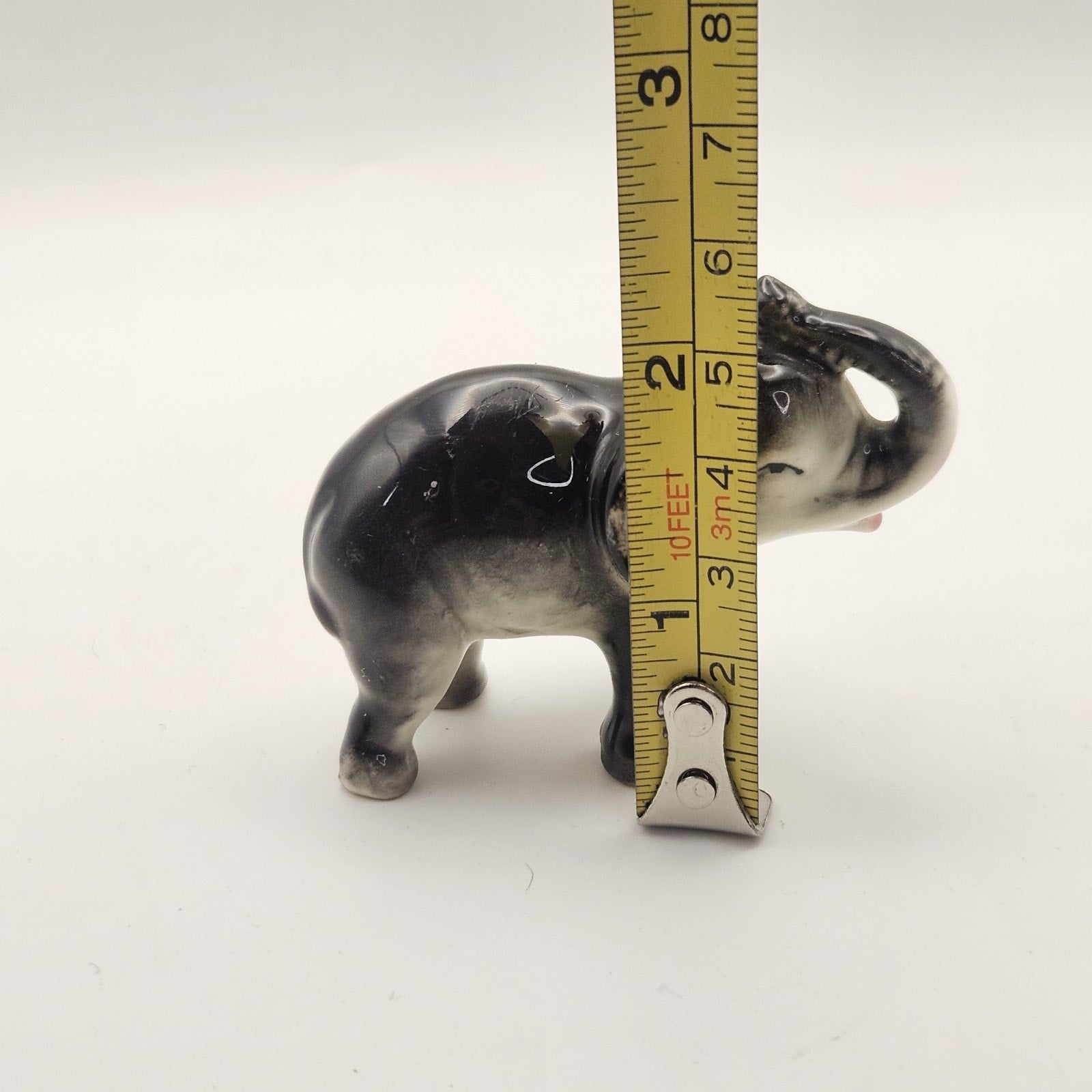Vintage Ceramic Miniature ELEPHANT FIGURINE Trunk Up MADE IN JAPAN 2 3/4" Tall