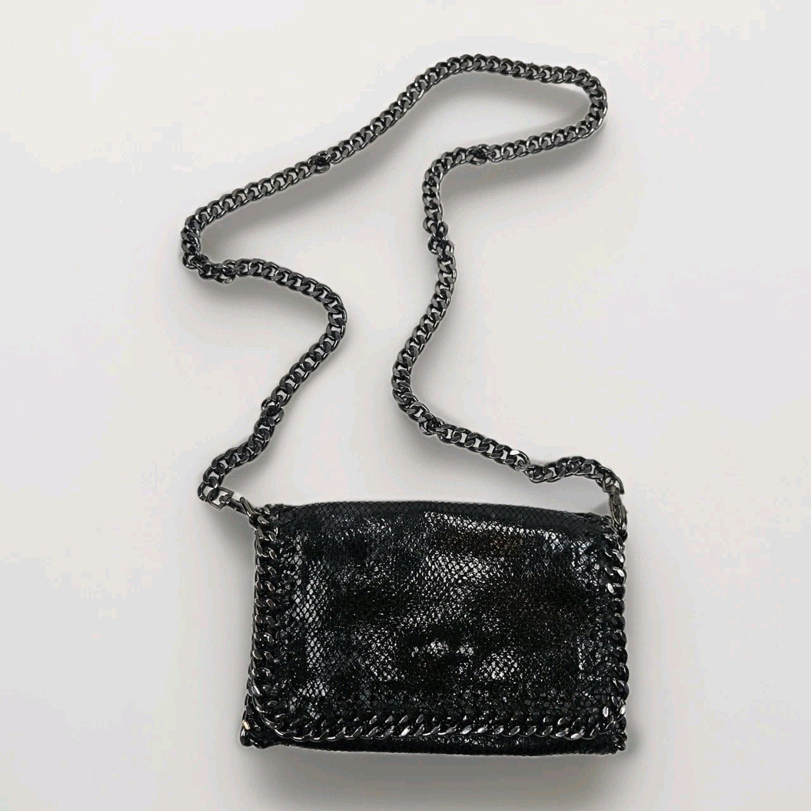 Borse in Pelle Italy Gray Black Reptile Leather Crossbody Clutch Chain Strap
