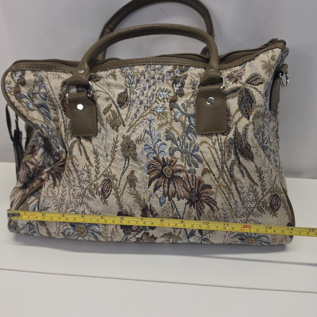 Vintage 90s Jordache Floral Tapestry Zip Shoulder Strap Duffel Travel Bag 14"