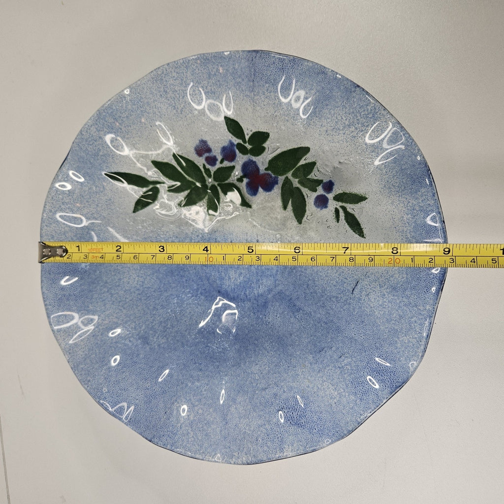 VINTAGE Hand Made Flower Pattern Fused Glass Textured Bowl Dish Ruffled Edge