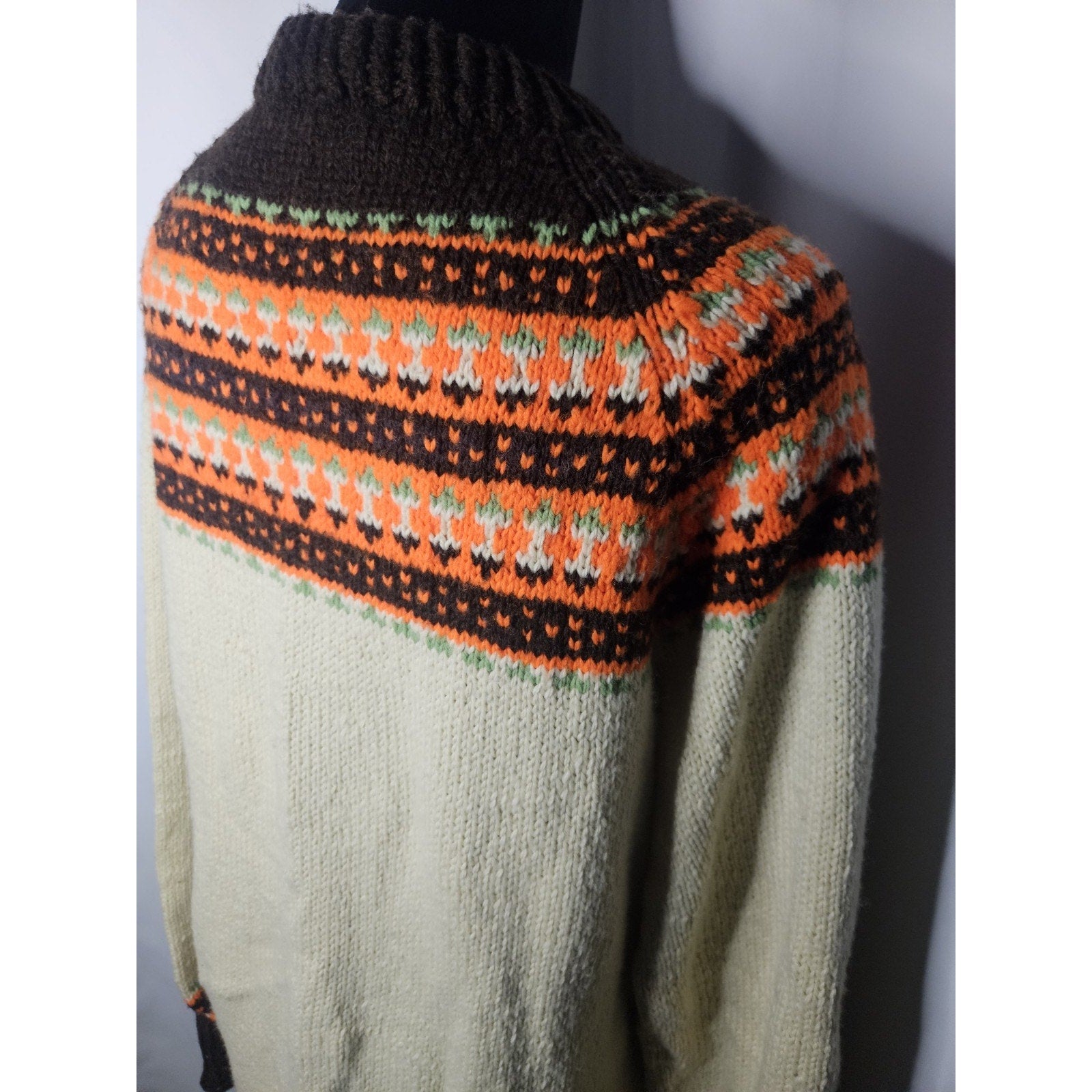 Vintage Handmade Fair Isle Design Mock Neck Knitted Sweater Dress Womens Large