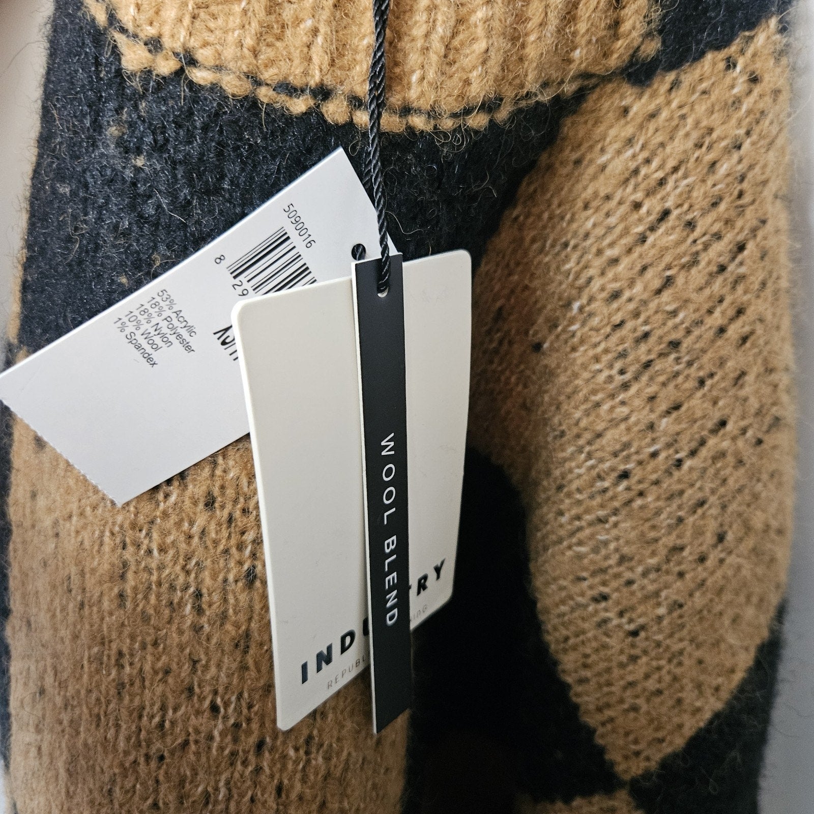 Industry Wool Blend Knit Checkered Sweater Women's XS Black & Tan Minimalist