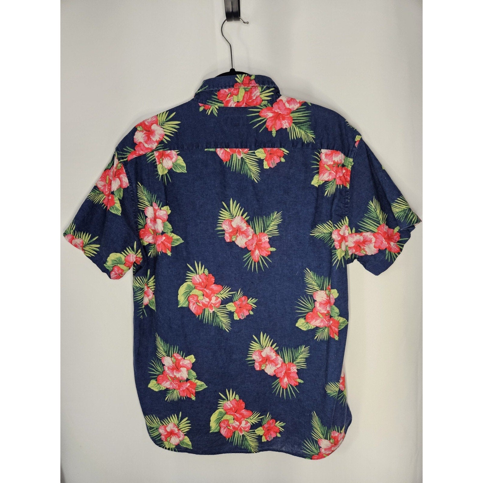 J Crew Flex Washed Slim Hawaiian Shirt Floral Blue Pink Mens XL Cotton Linen