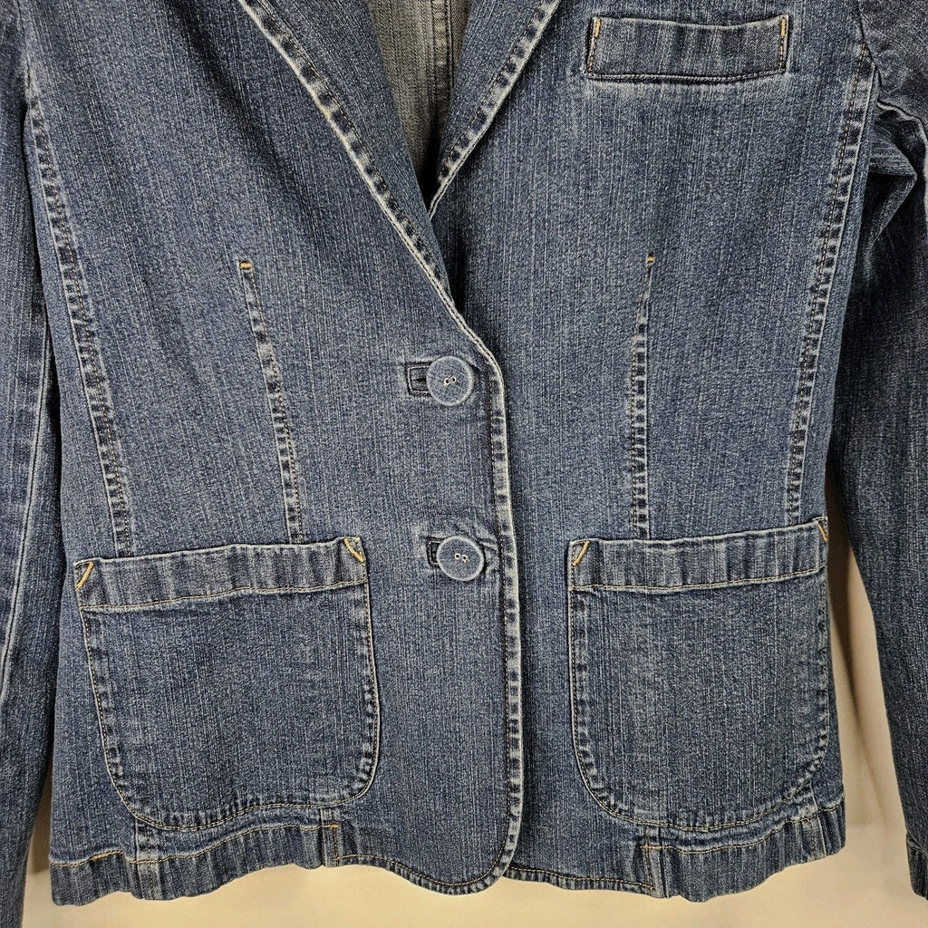 VTG Talbots Stretch-Fit Denim Blazer Jacket Women’s Size 6 Blue Two Button Short