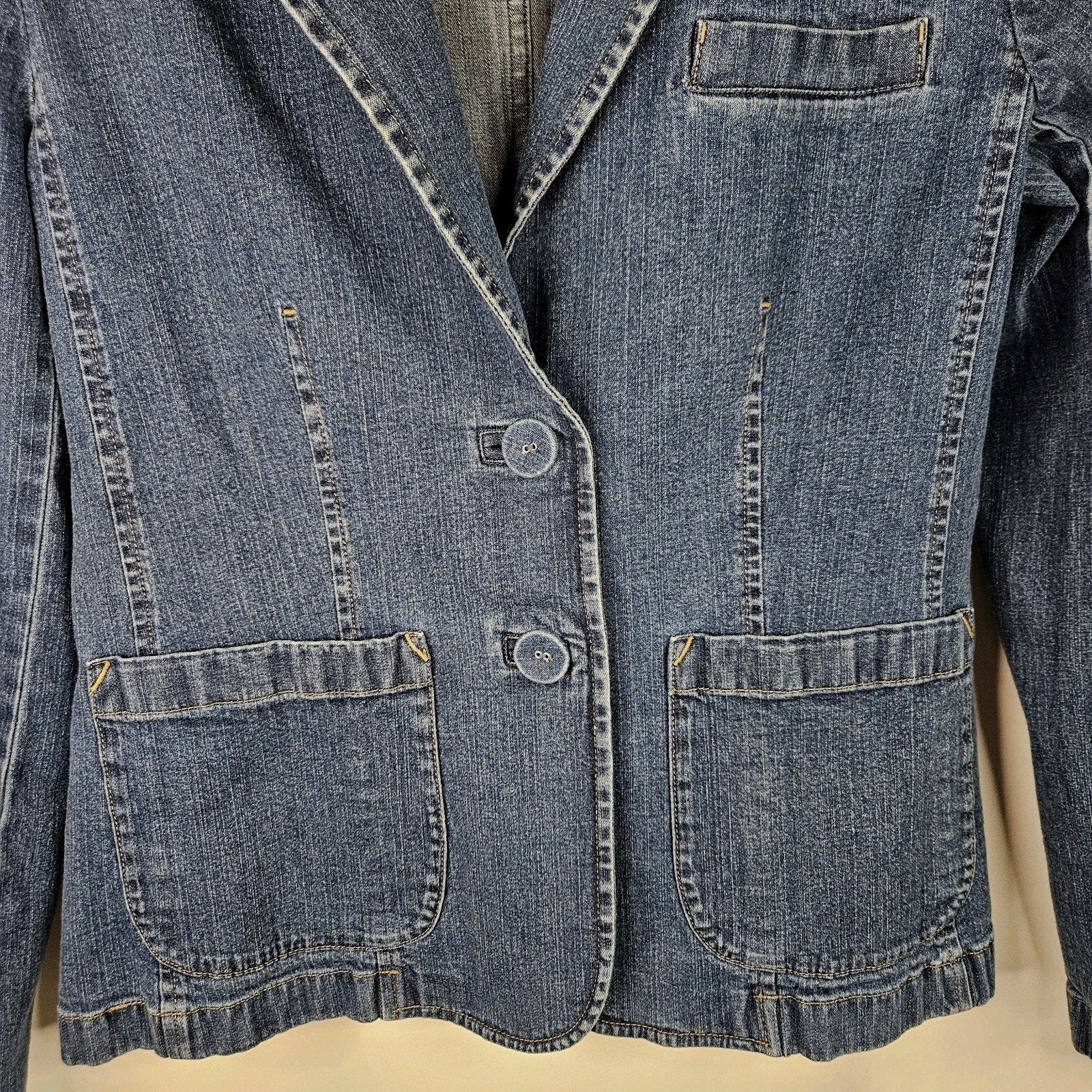 VTG Talbots Stretch-Fit Denim Blazer Jacket Women’s Size 6 Blue Two Button Short
