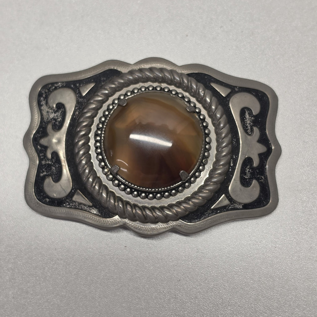 Vintage Horizontal Cabochon Cab Stone Silver Tone Western Belt Buckle Cowboy