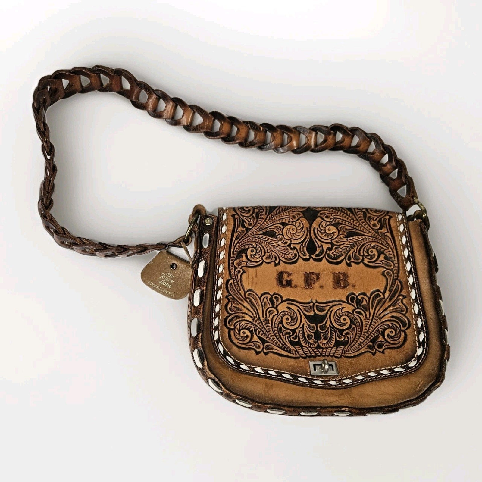 Miss Tony Lama Vintage Shoulder Bag Hand Crafted Tooled Leather Purse