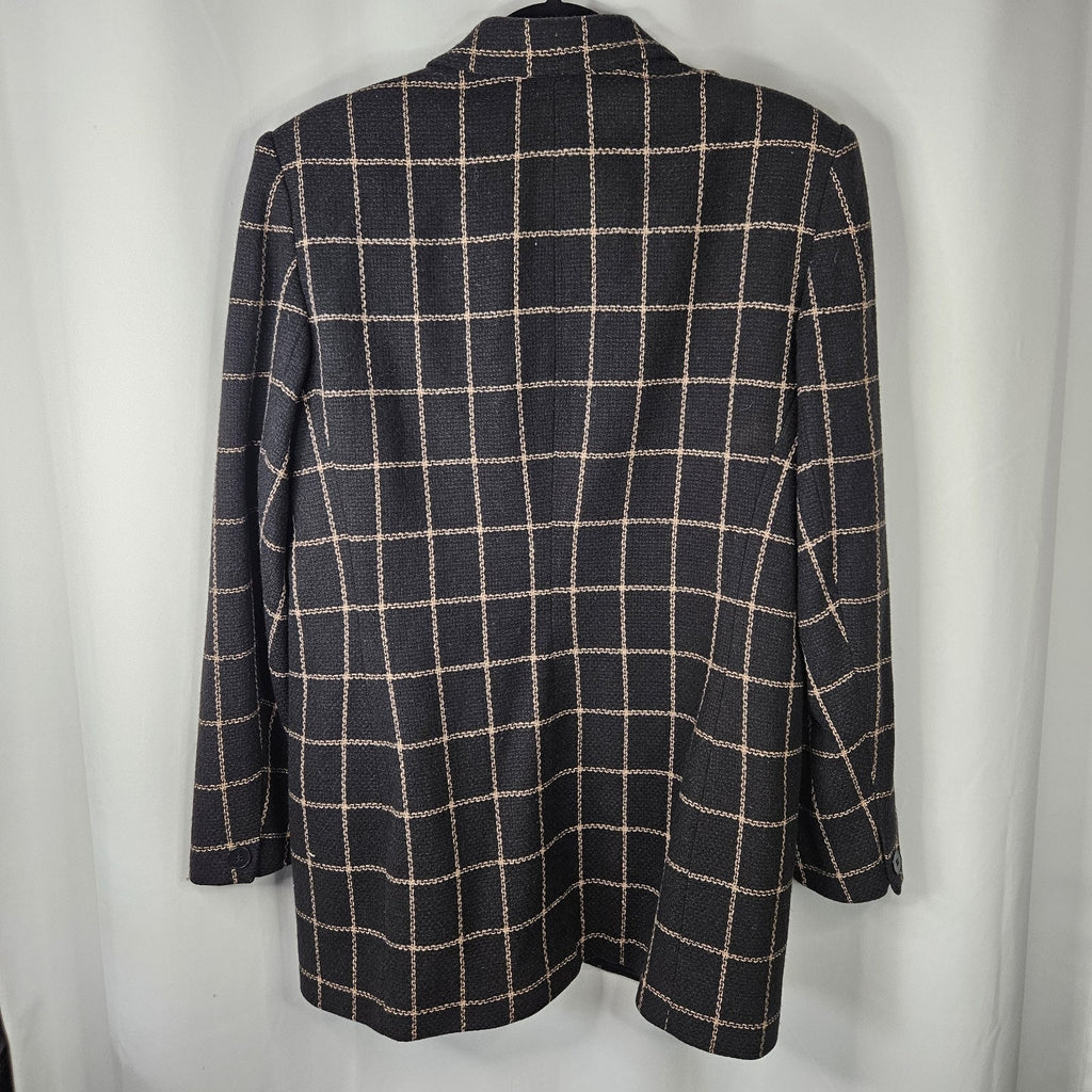 Chaus Women's Black Vintage Plaid Lambs Wool Double Breasted Career Blazer Sz 12