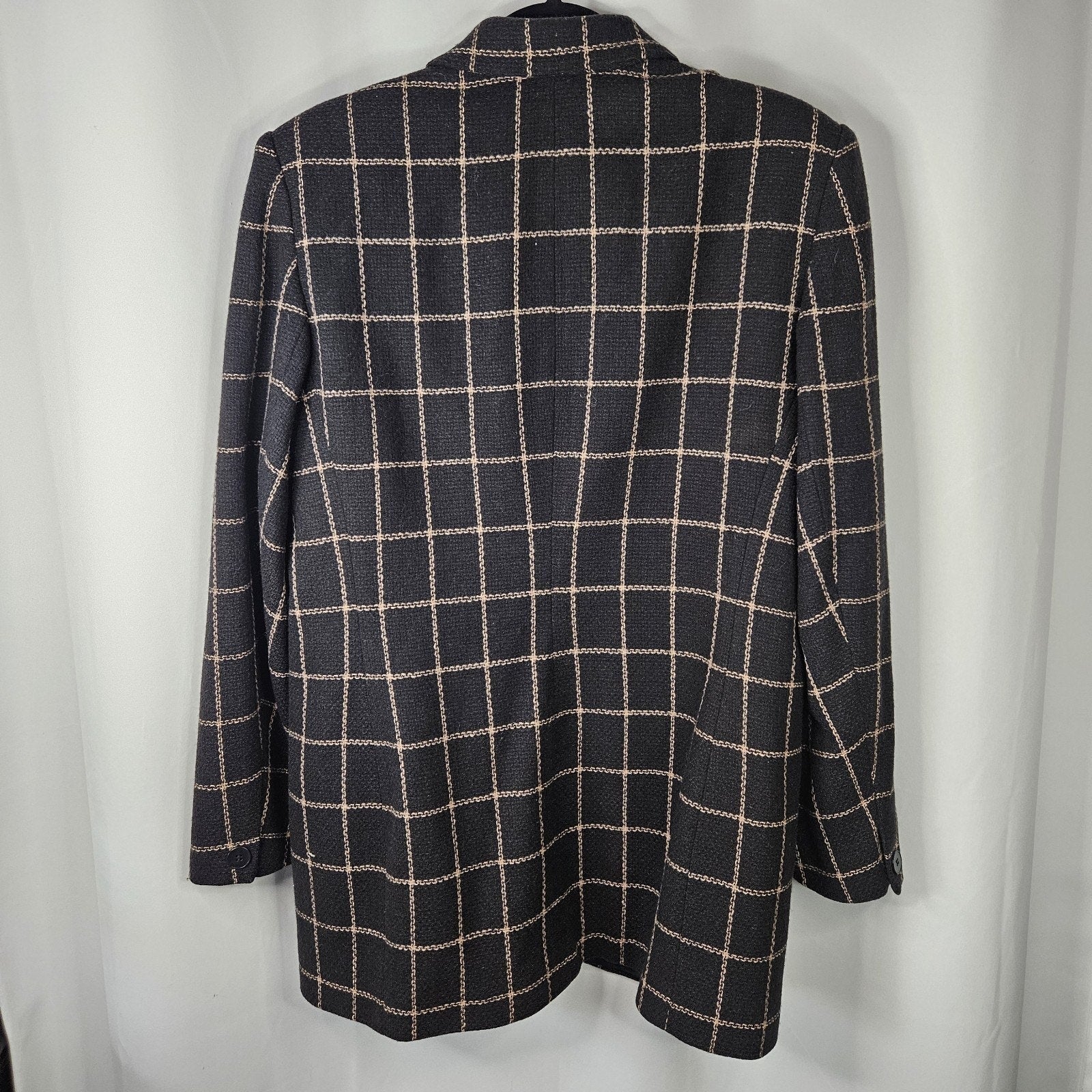 Chaus Women's Black Vintage Plaid Lambs Wool Double Breasted Career Blazer Sz 12
