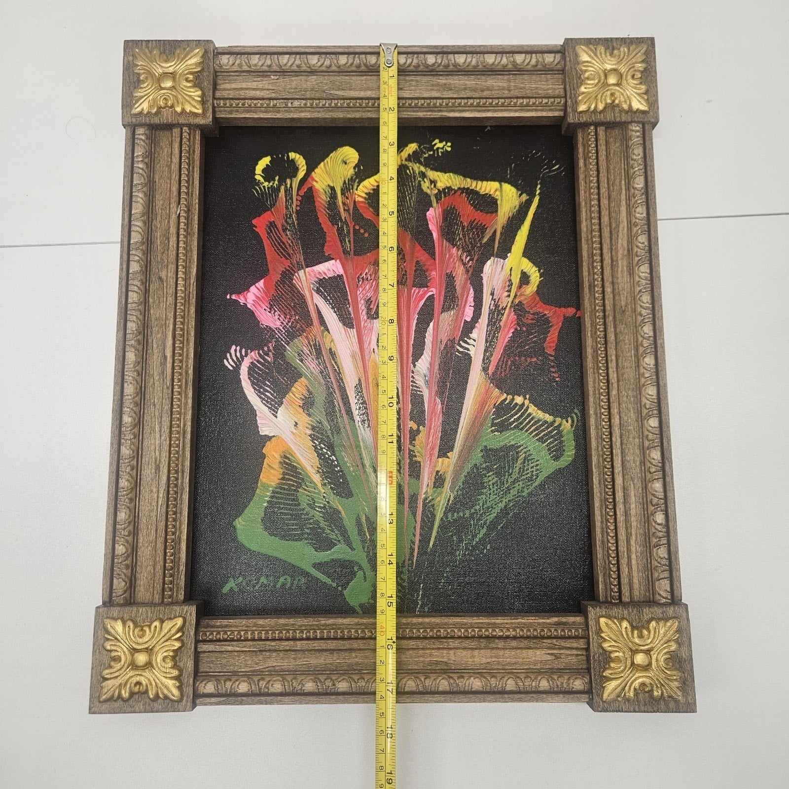 Vintage Artist Signed Komar Orginal Art Abstract Painting Handmade Frame 11x14