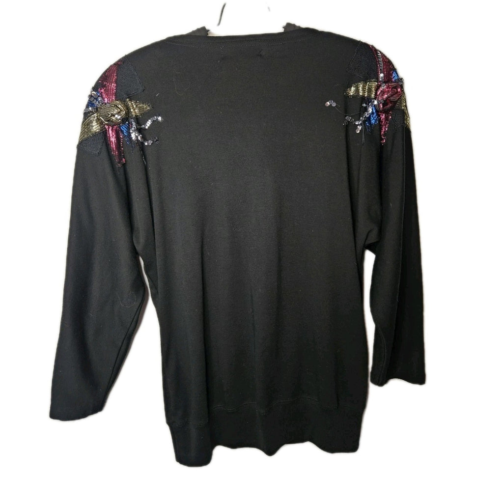 Vintage 80s P.A. International Sequin Floral Sweatshirt Ugly Sweater Small