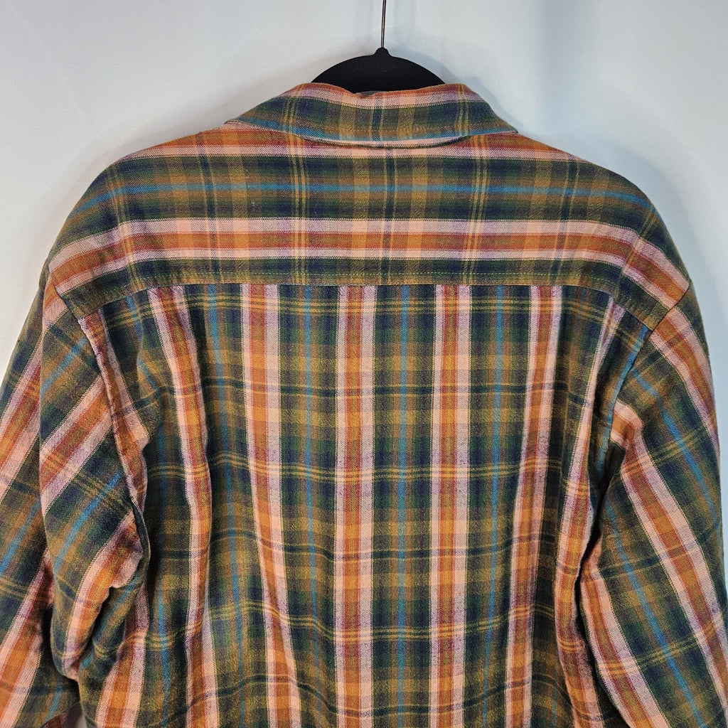 VTG Woolrich Shirt Jacket Unisex Large Green Pink Plaid Lined Quilted Insulated