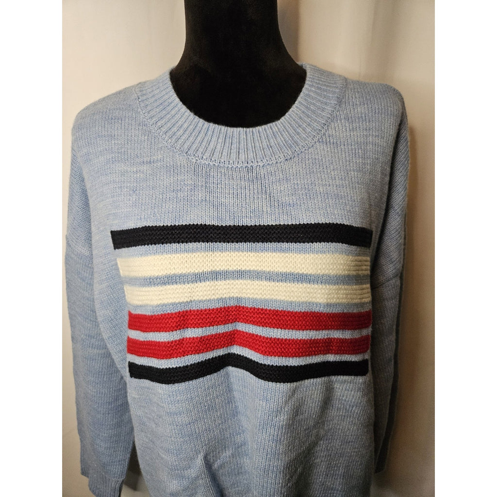 Tommy Hilfiger Knit Sweater Classic Flag Light Blue Oversized Medium USA