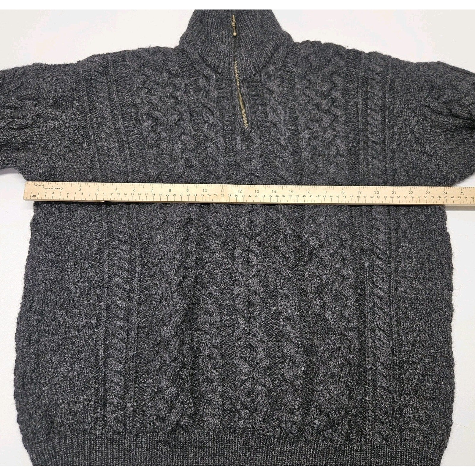 Carraig Donn Mens Grey Sweater 100% Pure Wool Quarter Zip Knit Size XL Ireland