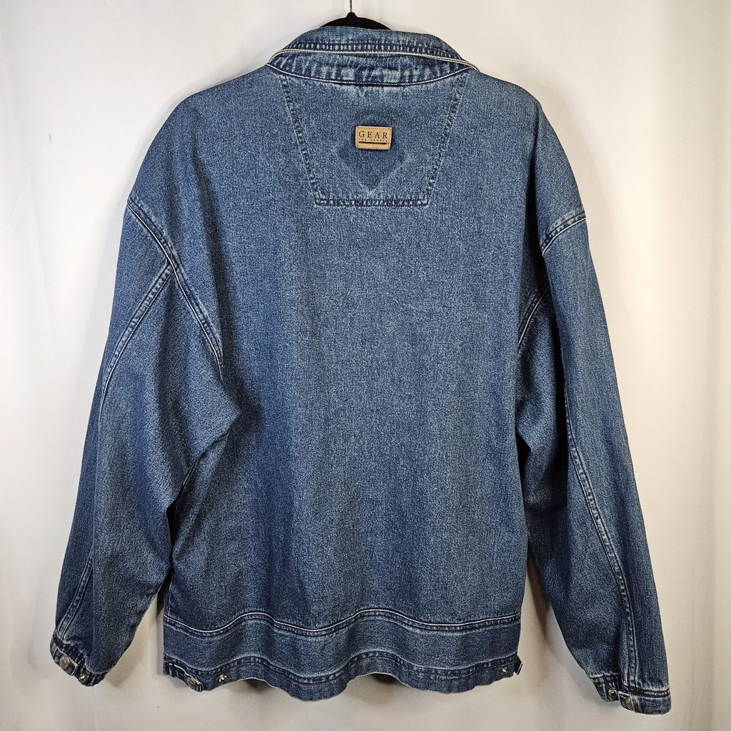 VTG 90s Coat Jacket Large Denim Oversized Puff Paint Embellished Southwestern