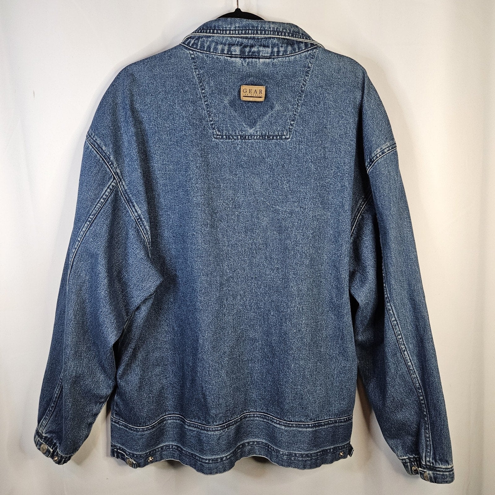 VTG 90s Coat Jacket Large Denim Oversized Puff Paint Embellished Southwestern