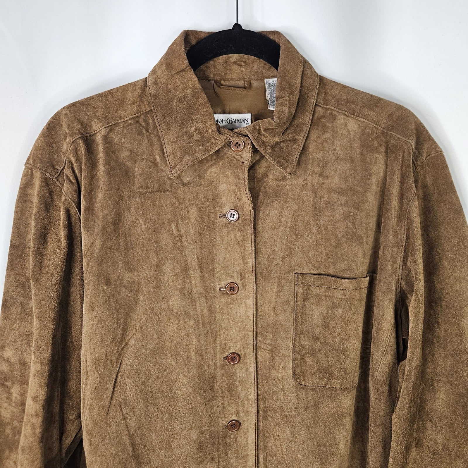 Vintage Leather Shirt Womens M Brown Pig Suede Button Up Shirt Jacket