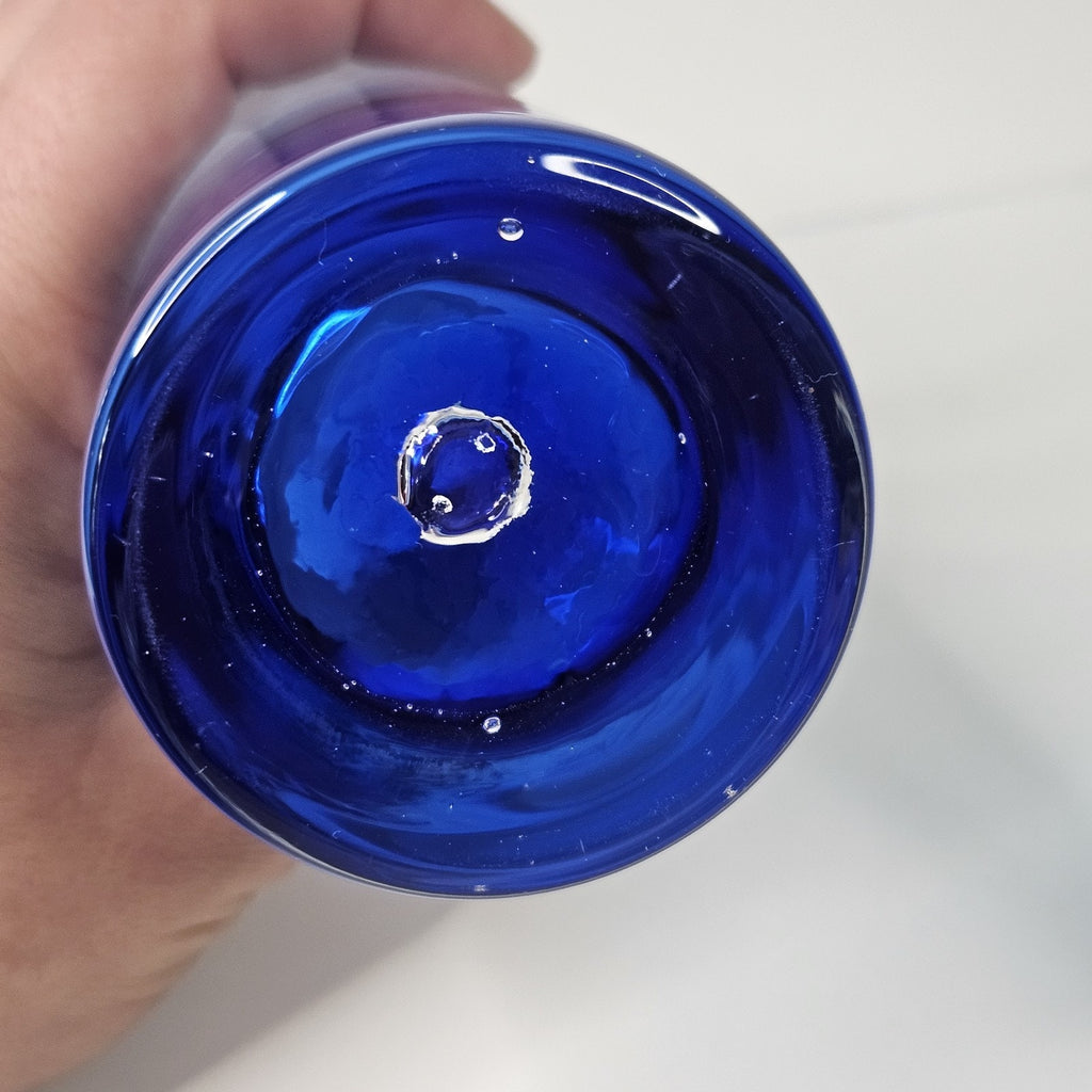 Vintage Krosno Holmegaard Art Glass Vase Smokey Blue Asymmetrical Hand Blown