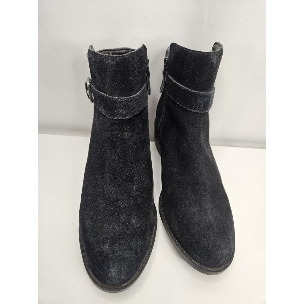 Cole Haan Suede Chelsea Ankle Boots 7.5 B Black Brushed Silver Tone Side Buckle