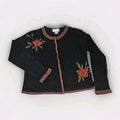Silk Club Black Silk Cardigan Beaded Embroidered Holiday Sweater Petite Medium
