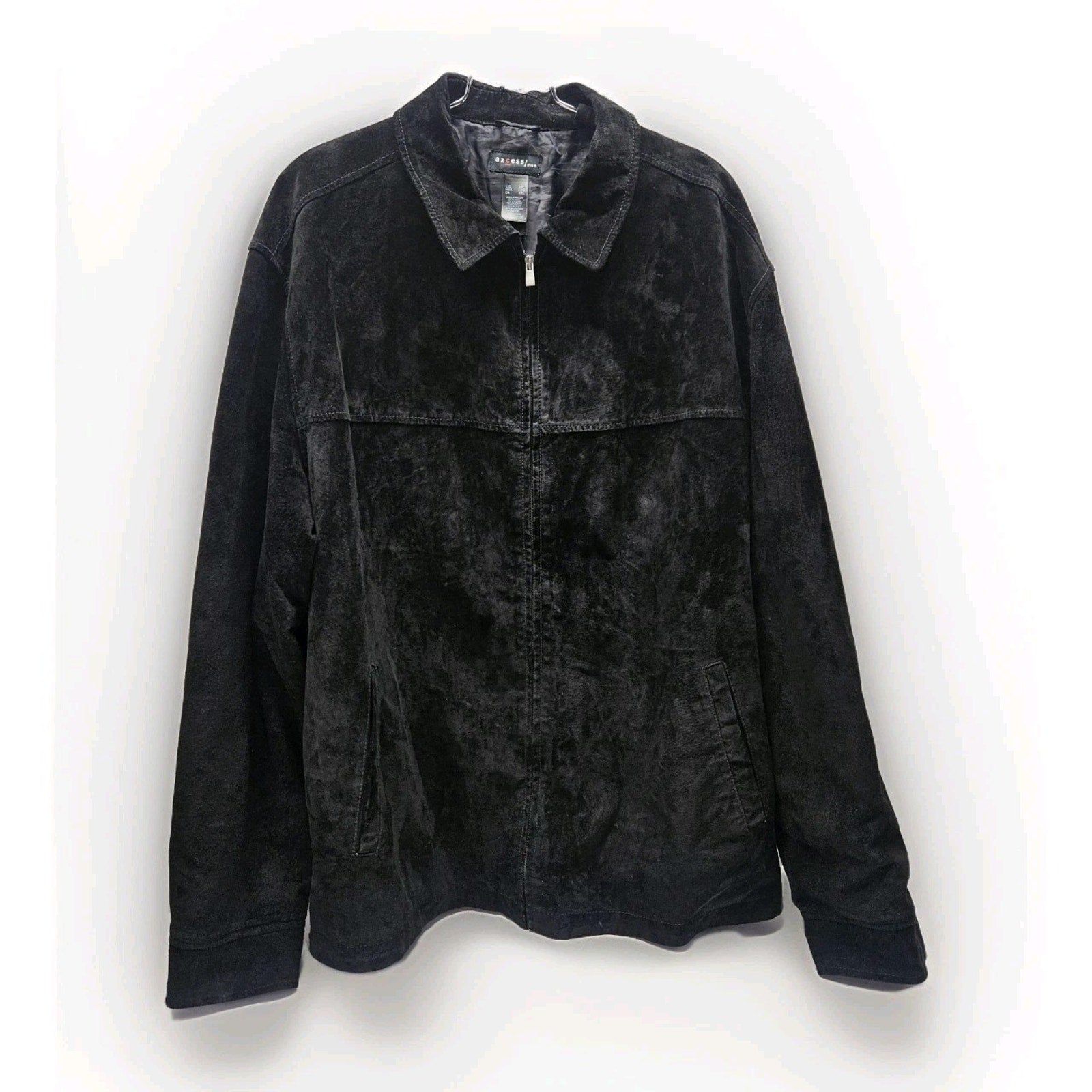 Y2K Vintage Axcess Black Suede Zip Coat Jacket Mens XXL 2XL