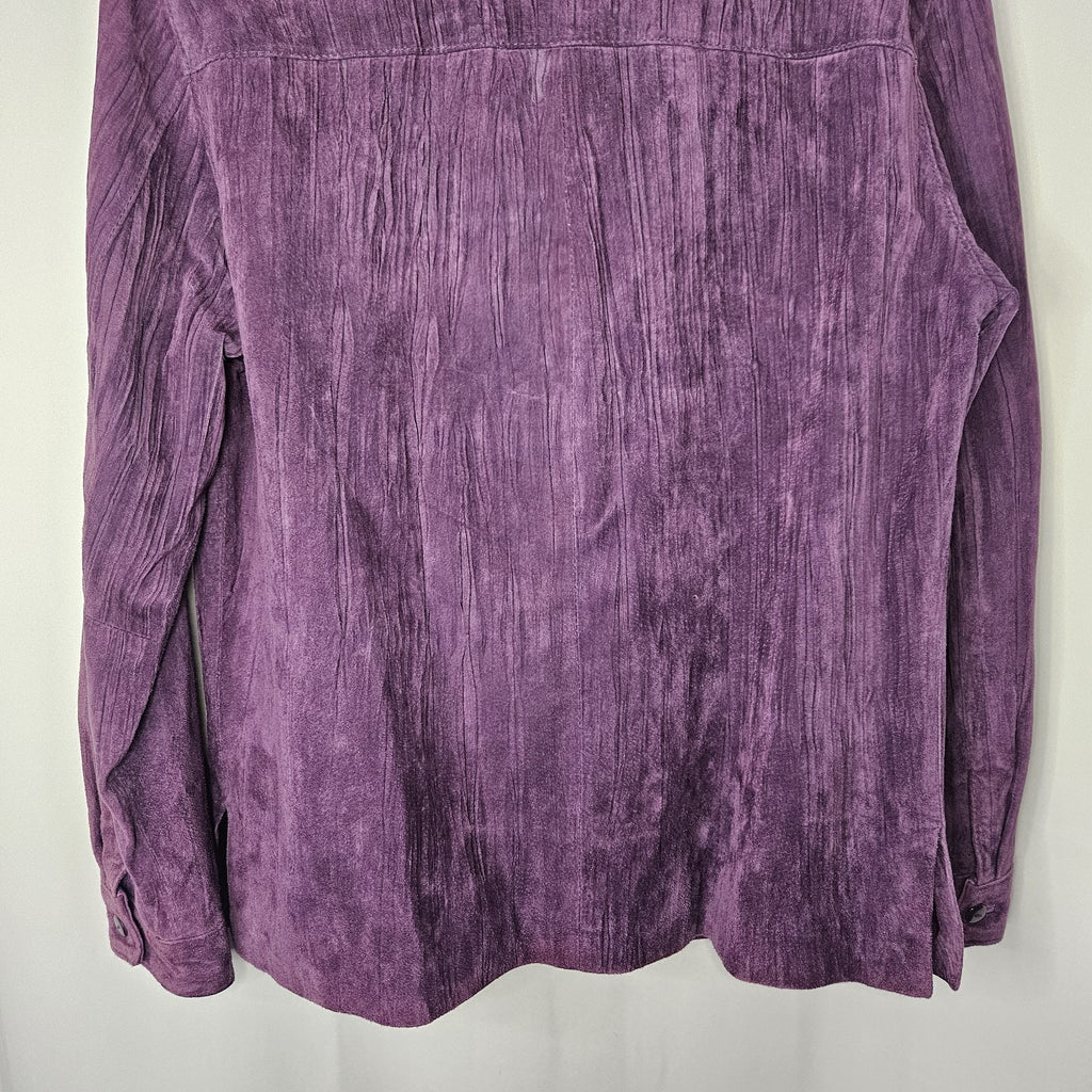 Coldwater Creek Vintage Y2K Purple Crinkle Suede Leather Jacket Medium Relaxed